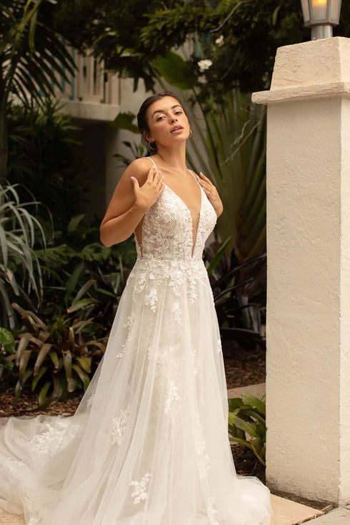 Dreamy spaghetti strap lace wedding dress